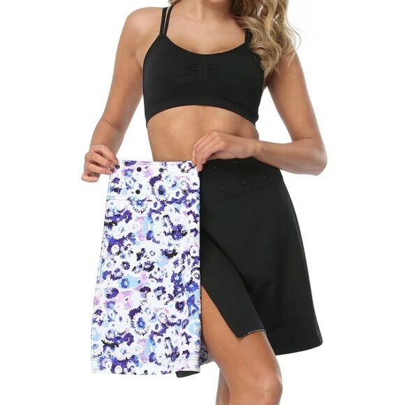 HDE  Reversible Wrap Skirt Swim Coverup Black/Blue Floral Large - Picture 2 of 10